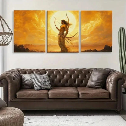 3pcs Archer in Golden Sunset Warrior Perfect Wall Art Set Canvas Framed 40x60cm - High Quality Print 100% Australian Made Wall Canvas Ready to Hang