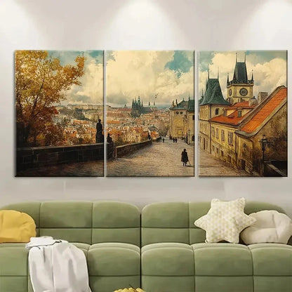 3pcs Prague Cityscape Czech Republic European Metal Print Ready to Hang Art