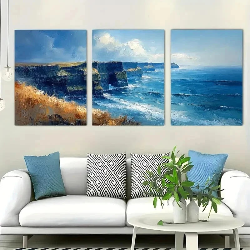 3pcs Cliffs Of Moher Dramatic Landscape Perfect Wall Art Set Canvas Framed 60x90cm - High Quality Print 100% Australian Made Wall Canvas Ready to Hang