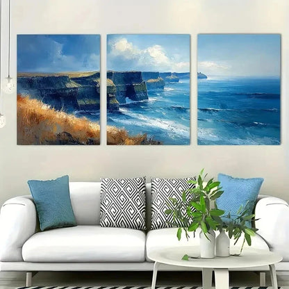 3pcs Cliffs Of Moher Dramatic Landscape Perfect Wall Art Set Canvas Framed 60x90cm - High Quality Print 100% Australian Made Wall Canvas Ready to Hang