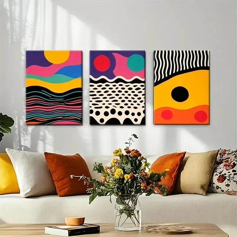 3pcs Colorful Geometric Pattern Artistic Perfect Wall Art Set Canvas Framed 40x60cm - High Quality Print 100% Australian Made Wall Canvas Ready to Hang