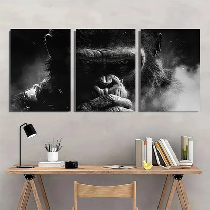 3pcs Vivid Black and White Animal Gorilla Metal Print Ready to Hang Art