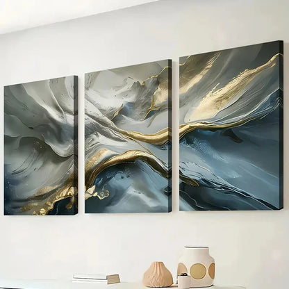 3pcs Abstract Golden & Gray Décor Perfect Wall Art Set Canvas Framed 40x60cm - High Quality Print 100% Australian Made Wall Canvas Ready to Hang