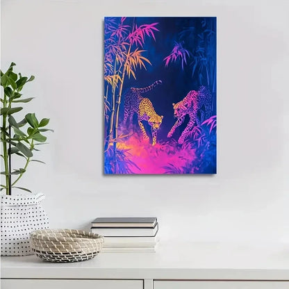 Vibrant Colors Scene of Cheetah Chasing Painting 40x60cm Metal Print Ready to Hang