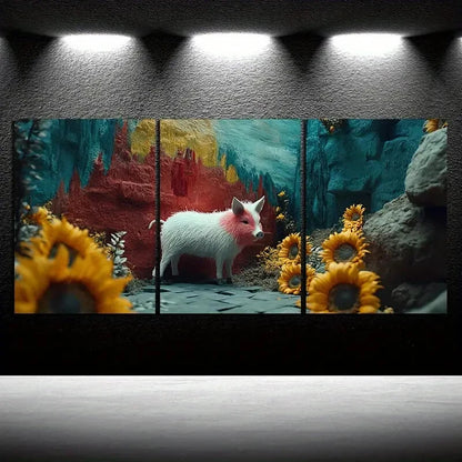 3pcs Animal Themed Pigs in the Fields Metal Print Ready to Hang Art