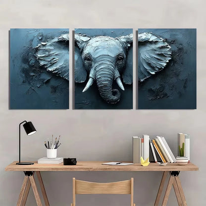 3pcs African Elephant Impasto Oil Painting  Wall Art Set Canvas Framed 60x90cm - High Quality Print 100% Australian Made Wall Canvas Ready to Hang