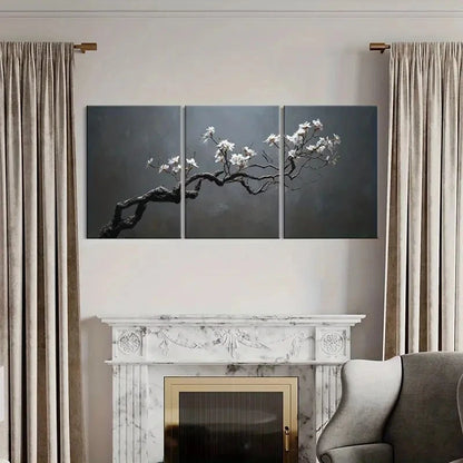 3pcs Abstract Blossom Branch Art Elegant White Metal Print Ready to Hang Art