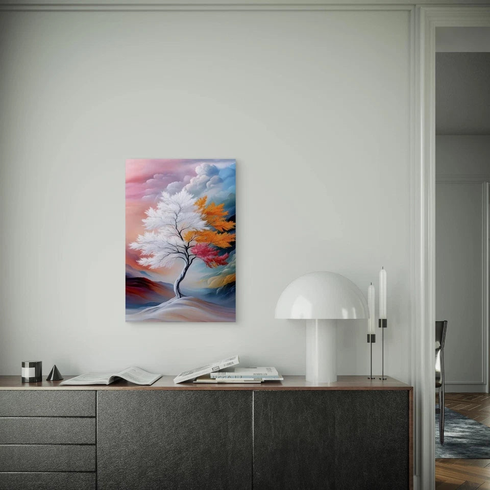 Multicolored Tree in Landscape Metal Print Ready to Hang