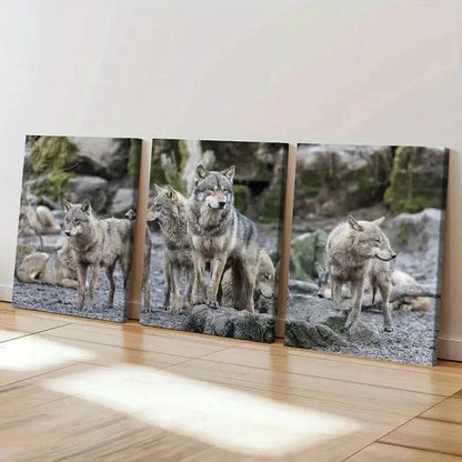 3pcs Pack of Gray Wolves Painting Wall Art Set Canvas Framed 40x60cm - High Quality Print 100% Australian Made Wall Canvas Ready to Hang