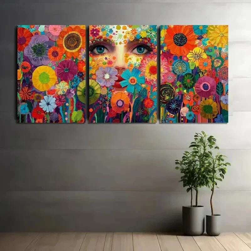 3pcs Vibrant Colorful Floral Garden Design Metal Print Ready to Hang Art
