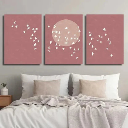3pcs Minimalist Bird Flock Silhouette Wall Art Set Canvas Unframed - High Quality Print 100% Australian Made Wall Canvas