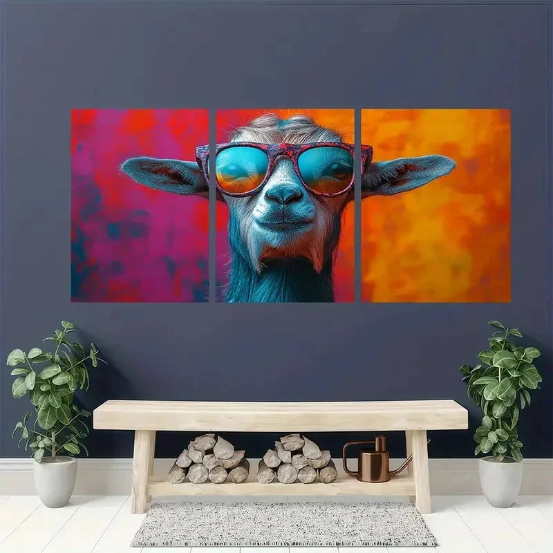 3pcs Whimsical Goat Bohemian Style Metal Print Ready to Hang Art