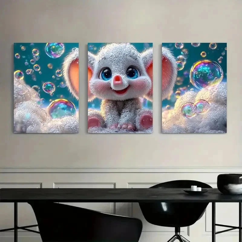 3pcs Baby Elephant Fantasy Reflections Poster Metal Print Ready to Hang Art