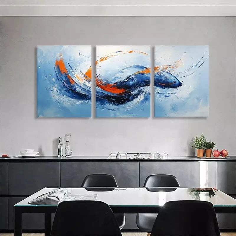 3pcs Blue and Orange Swirling Patterns Perfect Wall Art Set Canvas Framed 40x60cm - High Quality Print 100% Australian Made Wall Canvas Ready to Hang