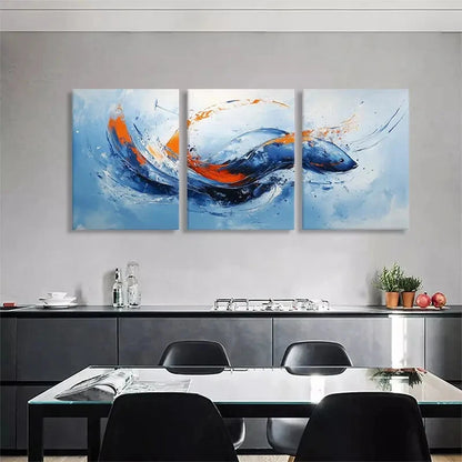 3pcs Blue and Orange Swirling Patterns Perfect Wall Art Set Canvas Framed 40x60cm - High Quality Print 100% Australian Made Wall Canvas Ready to Hang