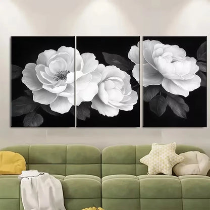 3pcs Black and White Floral Rose Metal Print Ready to Hang Art