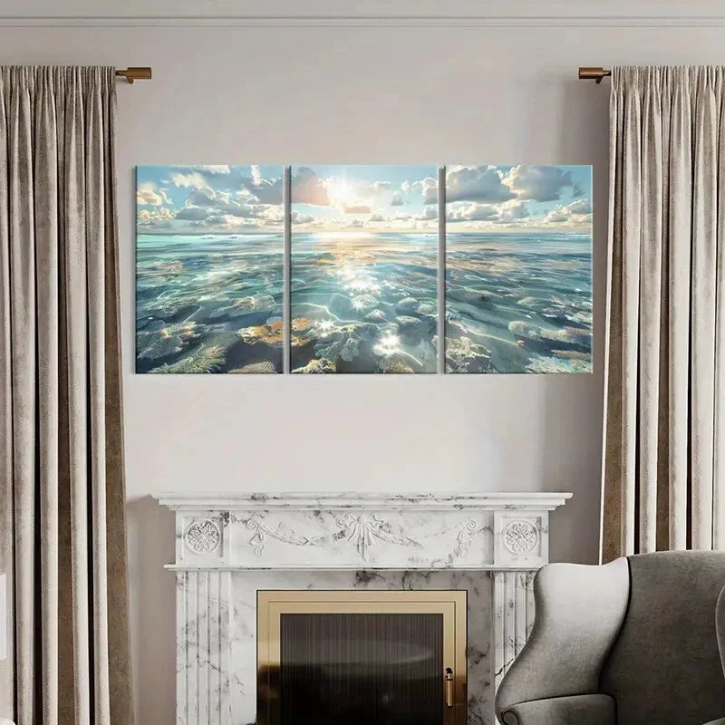 3pcs Natural Landscape Art Sea Sunrise Waves Metal Print Ready to Hang Art