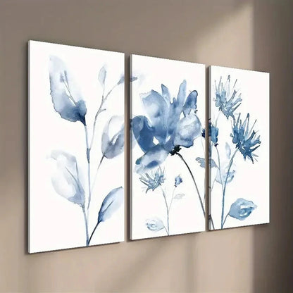 3pcs Botanical Decor with White and Blue Flowers Wall Art Set Canvas Framed 40x60cm - High Quality Print 100% Australian Made Wall Canvas Ready to Hang