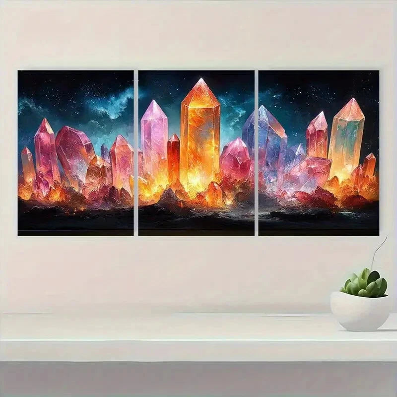 3pcs Vibrant Crystal Elegant Design Metal Print Ready to Hang Art