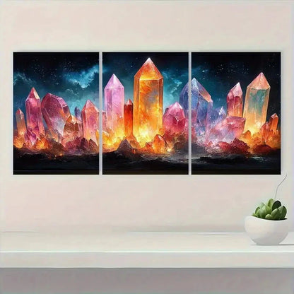 3pcs Vibrant Crystal Elegant Design Metal Print Ready to Hang Art