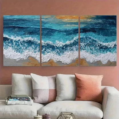 3pcs Beach Wave Ocean Dusk Evening Perfect Wall Art Canvas Framed 60x90cm