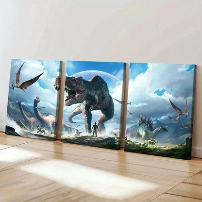 3pcs Tyrannosaurus Rex Prehistoric Creatures Wall Art Set Canvas Framed 40x60cm - High Quality Print 100% Australian Made Wall Canvas Ready to Hang