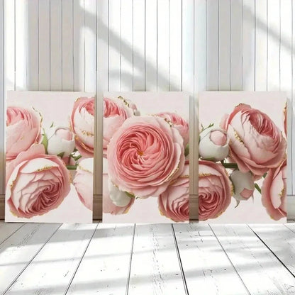 3pcs Artwork Pink Rose Floral Decor Metal Print Ready to Hang Art