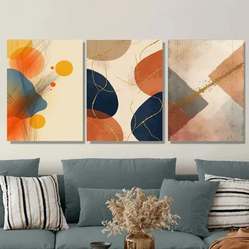 3pcs Abstract Geometric Vibrant Modern Art Set Canvas Unframed - High Quality Print 100% Australian Made Wall Canvas