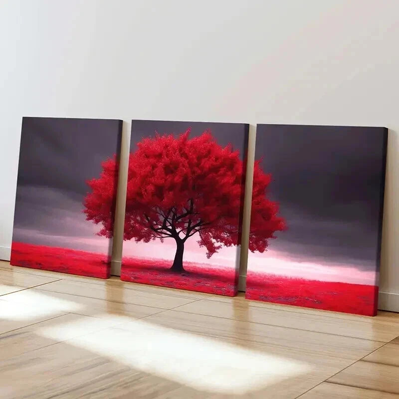 3pcs Natural Landscape Art Red Trees Wall Art Set Canvas Framed 40x60cm - High Quality Print 100% Australian Made Wall Canvas Ready to Hang