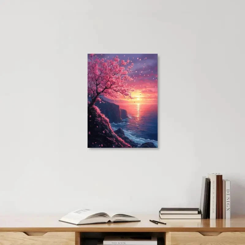 Beautiful Charming Sunset & Pink Cherry Blossoms 40x60cm Metal Print Ready to Hang
