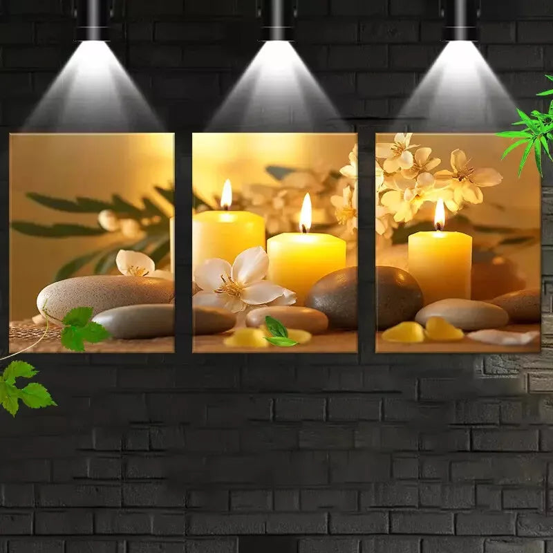 3pcsRelaxing Zen And Flowers Candles with stone Wall Art Set Canvas Framed 50x70cm - High Quality Print 100% Australian Made Wall Canvas Ready to Hang - Bella Home Decor