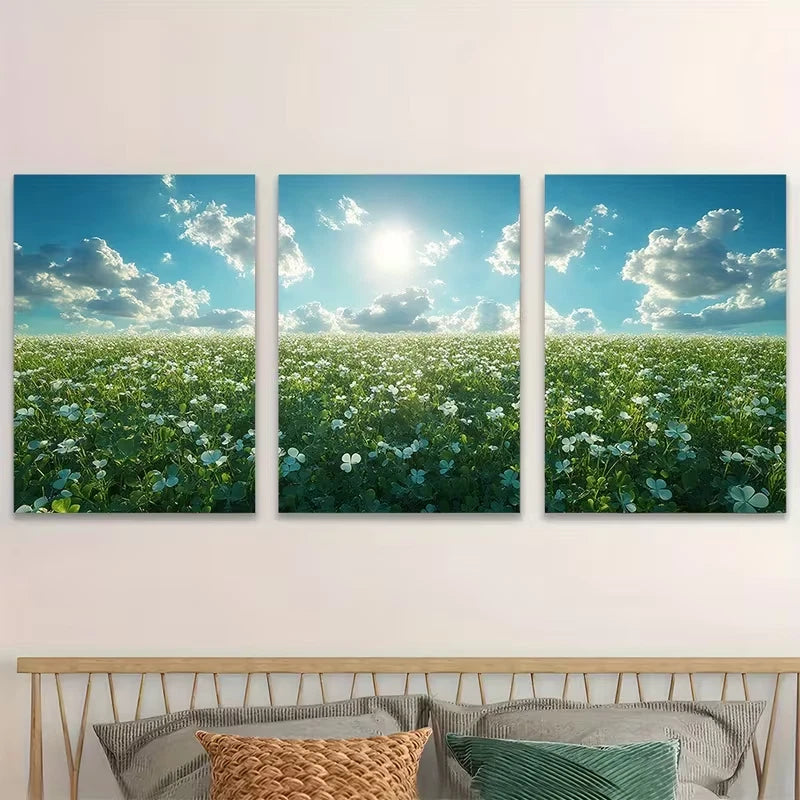 3pcs Serene Field of Shamrocks Metal Print Ready to Hang Art