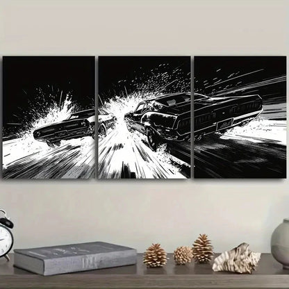 3pcs Black & White Design sports car race Wall Art Set Canvas Framed 40x60cm - High Quality Print 100% Australian Made Wall Canvas Ready to Hang