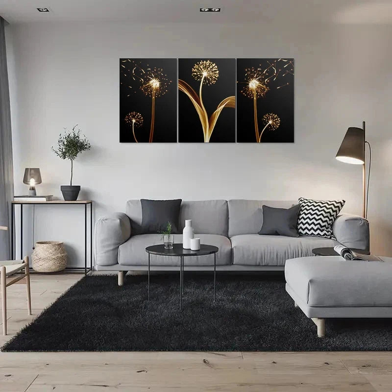 3pcs Modern Abstract Dandelion Painting Metal Print Ready to Hang Art