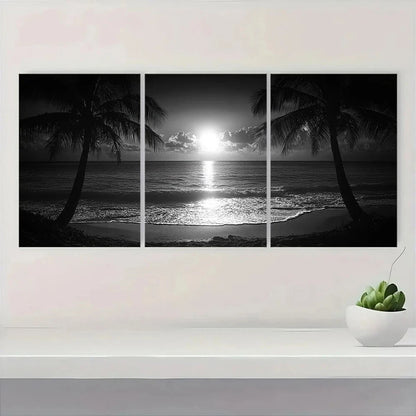 3pcs Black and White Ocean Beach Metal Print Ready to Hang Art