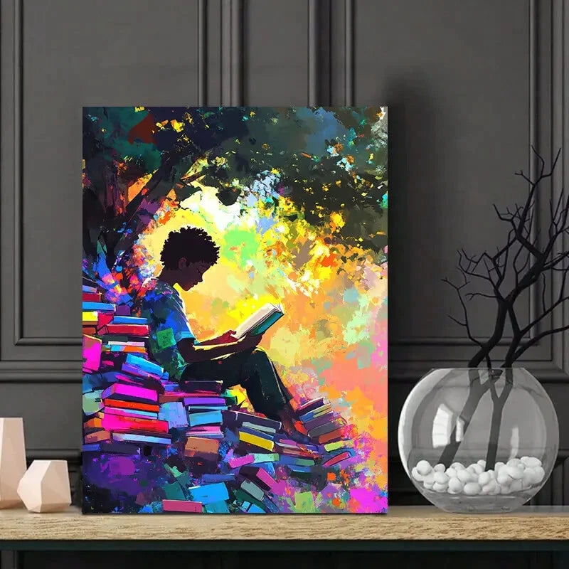 Vibrant Digital Painting Of an African American Boy 40x60cm Metal Print Ready to Hang