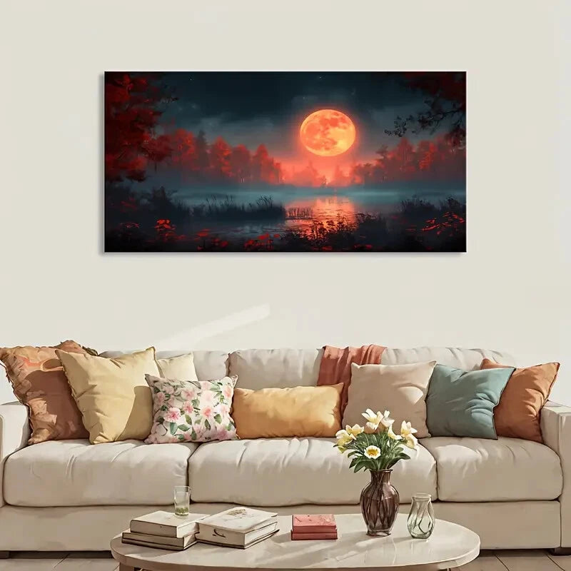 Red Moon  Landscape  wall canvas office home room framed 120x60cm