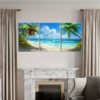 3pcs Natural Landscape Seaside Beach Coconut Metal Print Ready to Hang Art