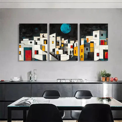 3pcs Abstract Geometric Cityscape Color Art Set Canvas Unframed - High Quality Print 100% Australian Made Wall Canvas