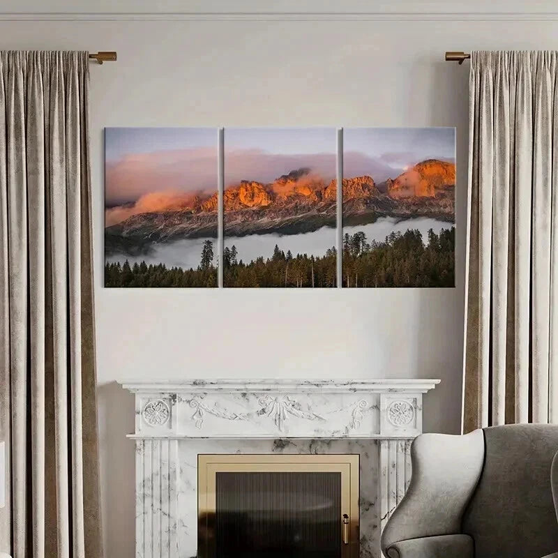 3pcs Sunset Mountains & Forest Modern Wall Art Set Canvas Framed 40x60cm - High Quality Print 100% Australian Made Wall Canvas Ready to Hang