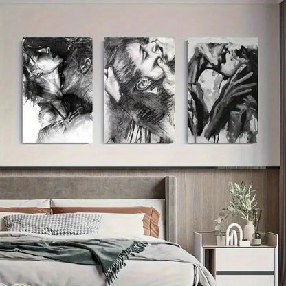 3pcs Black And White Passionate Lovers Perfect Wall Art Set Canvas Framed 40x60cm - High Quality Print 100% Australian Made Wall Canvas Ready to Hang