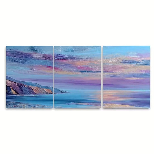 3pcs Tranquil Coastal Sunset Oil Painting Wall Art Set Canvas Framed 60x90cm - High Quality Print 100% Australian Made Wall Canvas Ready to Hang