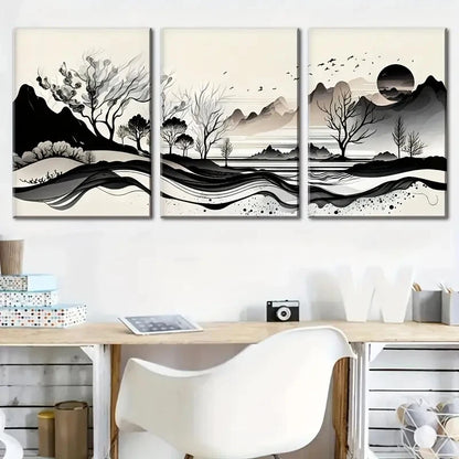 3pcs Nature Mountain Scenery with Black & White Metal Print Ready to Hang Art