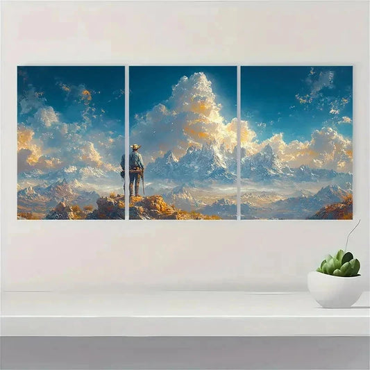 3pcs Vintage Cowboy Mountain Nature Perfect Wall Art Set Canvas Framed 40x60cm - High Quality Print 100% Australian Made Wall Canvas Ready to Hang