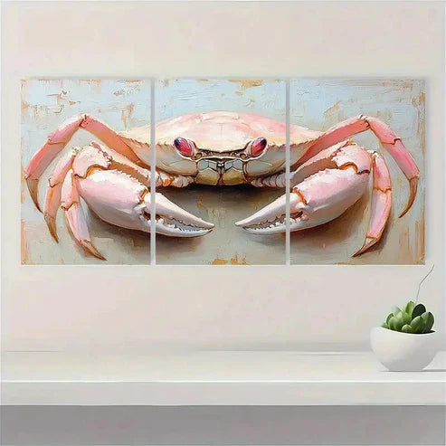3pcs Crab Animal Painting Beige Pink EI Wall Art Set Canvas Unframed - High Quality Print 100% Australian Made Wall Canvas