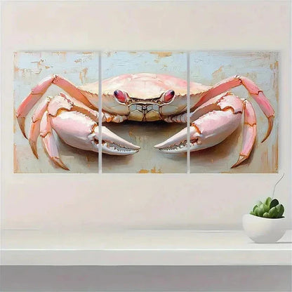 3pcs Crab Animal Painting Beige Pink EI Wall Art Set Canvas Unframed - High Quality Print 100% Australian Made Wall Canvas