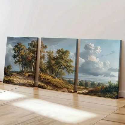 3pcs Tall Trees & Rolling Hills Scene Wall Art Set Canvas Framed 40x60cm - High Quality Print 100% Australian Made Wall Canvas Ready to Hang