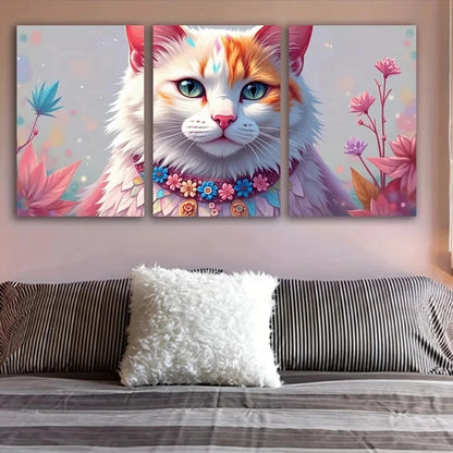 3pcs Vertical Cat Orange Tabby Paintings Metal Print Ready to Hang Art