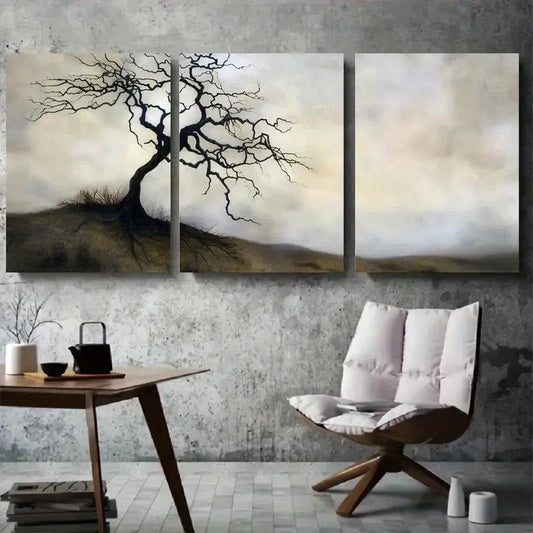 3pcs Black Abstract Misty Tree Wall Art Set Canvas Framed 60x90cm - High Quality Print 100% Australian Made Wall Canvas Ready to Hang