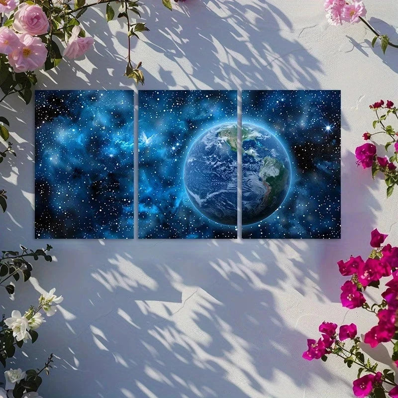 3pcs Panoramic Earth from Space Metal Print Ready to Hang Art